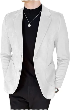 Mens Suede Blazer 2 Buttons Casual Vintage Sport Coat Faux Leather Suit Wedding Party Wedding Party