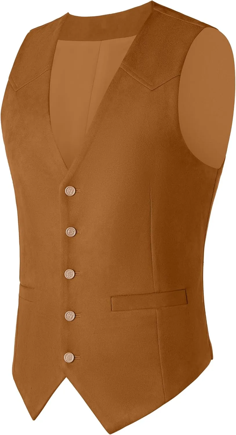 Men's Suede Leather Vest Casual Cowboy Western Vests Mens Waistcoat