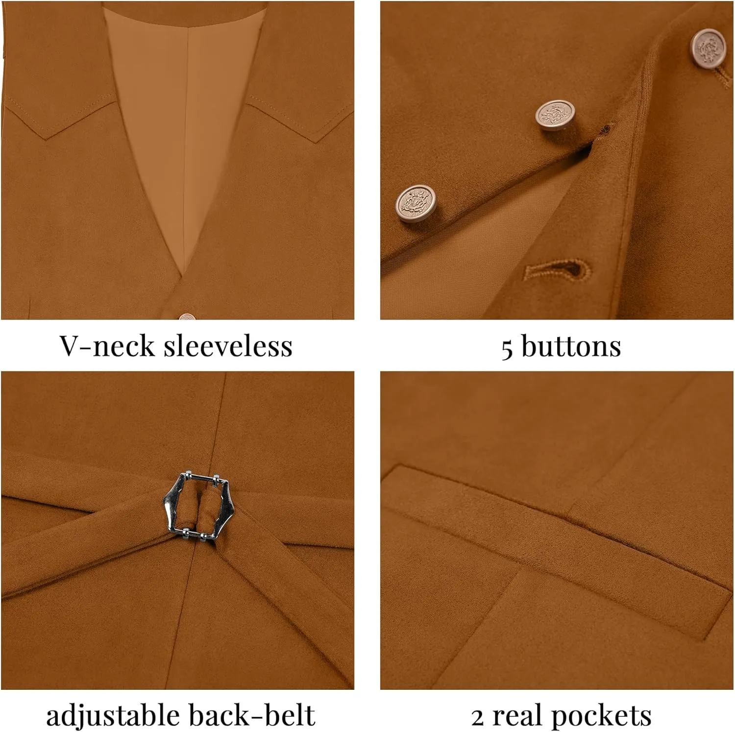 Men's Suede Leather Vest Casual Cowboy Western Vests Mens Waistcoat