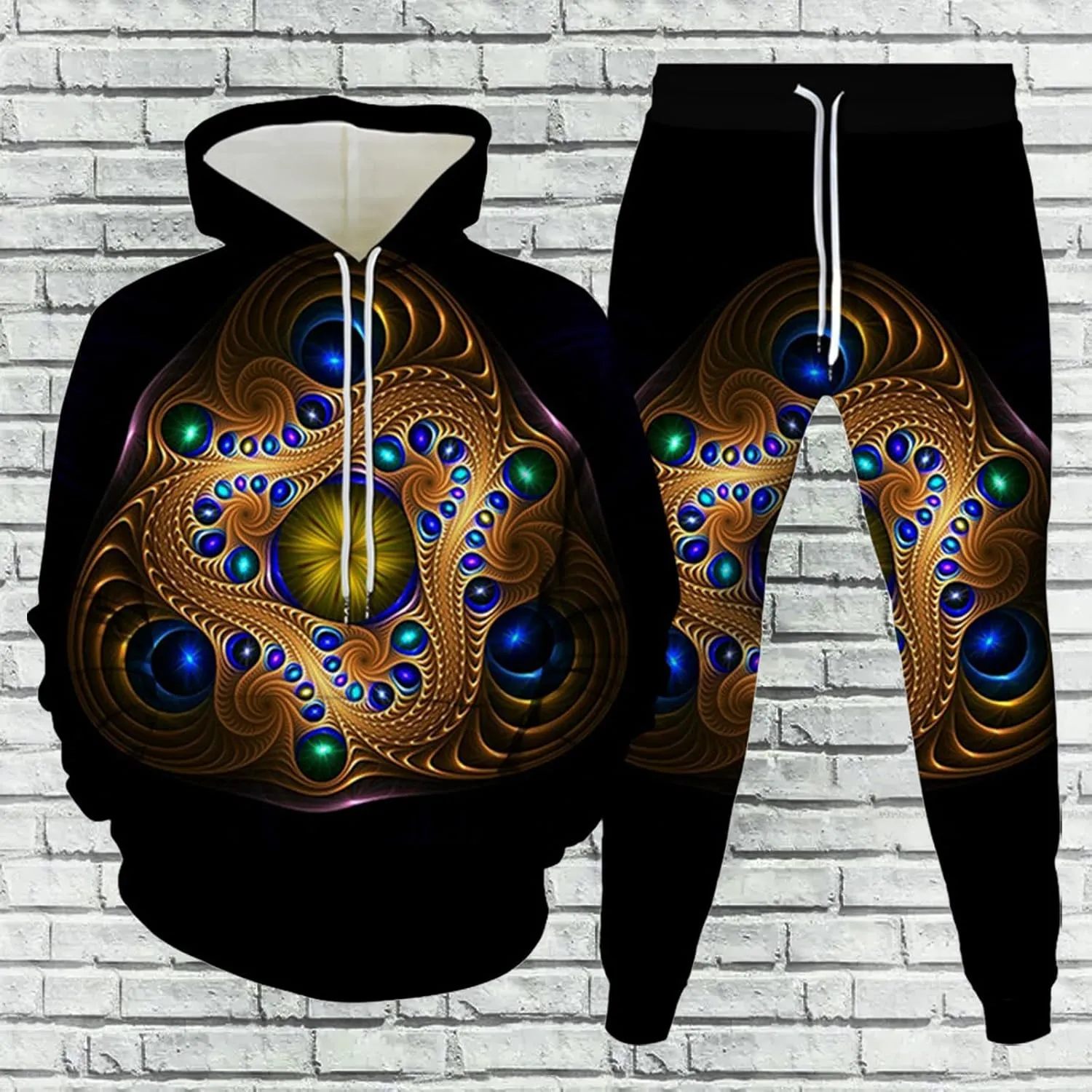 Men's Sweatsuits 2 Piece Trendy Outdoor Street Couple Dating Set Casual 3D Art Printed Drawstring Long Sleeve Outfits