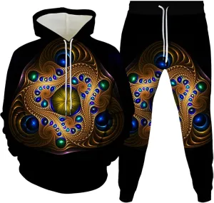 Men's Sweatsuits 2 Piece Trendy Outdoor Street Couple Dating Set Casual 3D Art Printed Drawstring Long Sleeve Outfits
