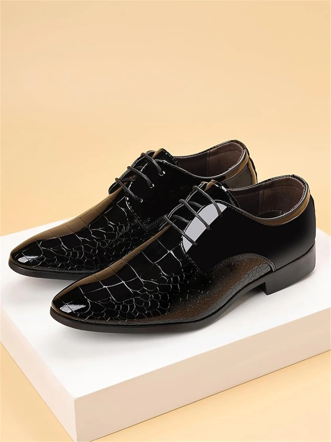 Men's Trendy Patent Leather Dress Shoes Formal Business Lace-Up Oxford Suit Tuxedo Shoes Weeding Prom