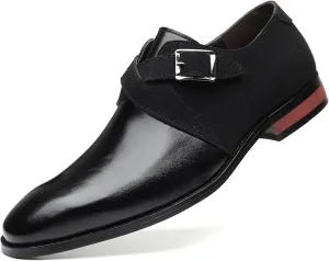 Men's Two-Tone Monk Strap Dress Shoes, Brown Leather and Olive Suede, Classic Buckle Design
