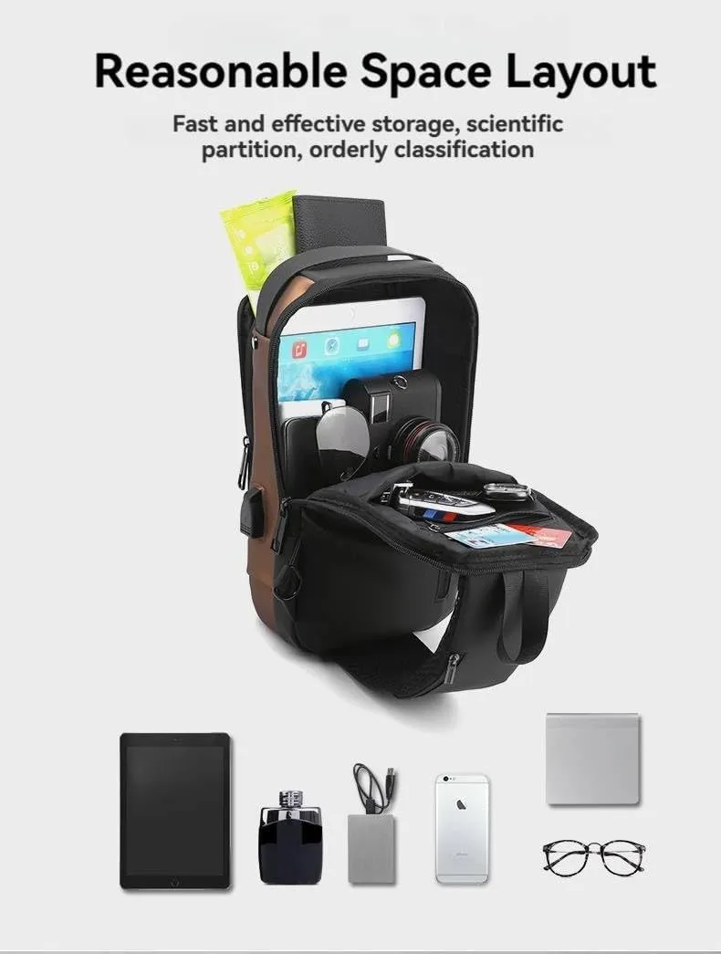 Men's USB Charging Backpack Lure Chest Bag Adjustable Strap Single Shoulder Waist Bag Waterproof Crossbody Bag (blue)