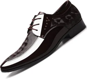 Men's Vintage Elegant Patent Leather Dress Shoes Lace-up Formal Business Oxfords Wedding Prom