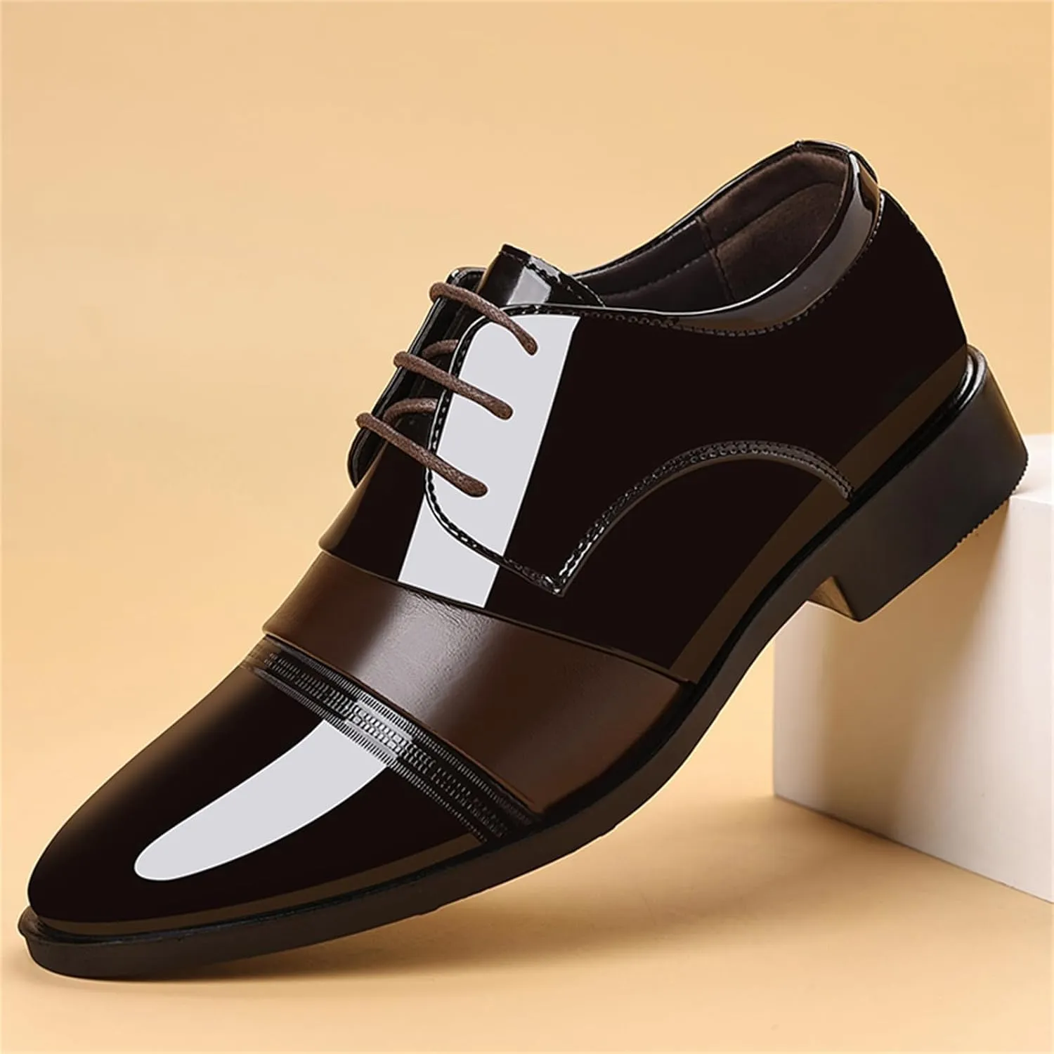 Men's Vintage High Gloss Patent Leather Oxfords Formal Business Lace up Tuxedo Dress Shoes