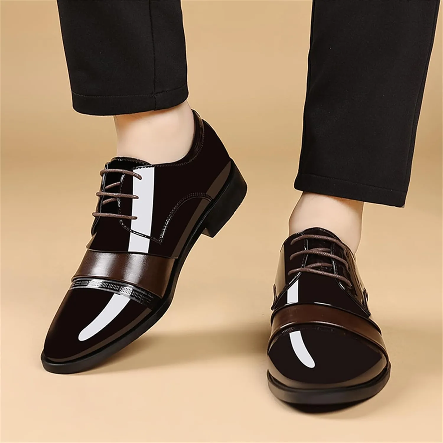 Men's Vintage High Gloss Patent Leather Oxfords Formal Business Lace up Tuxedo Dress Shoes