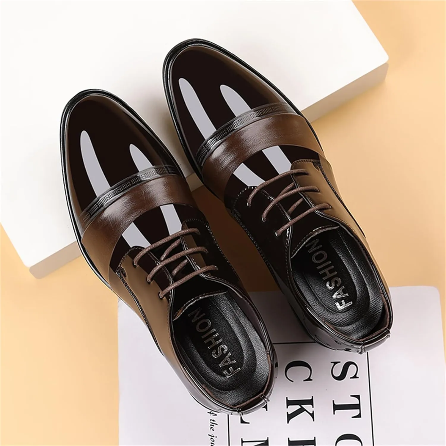 Men's Vintage High Gloss Patent Leather Oxfords Formal Business Lace up Tuxedo Dress Shoes