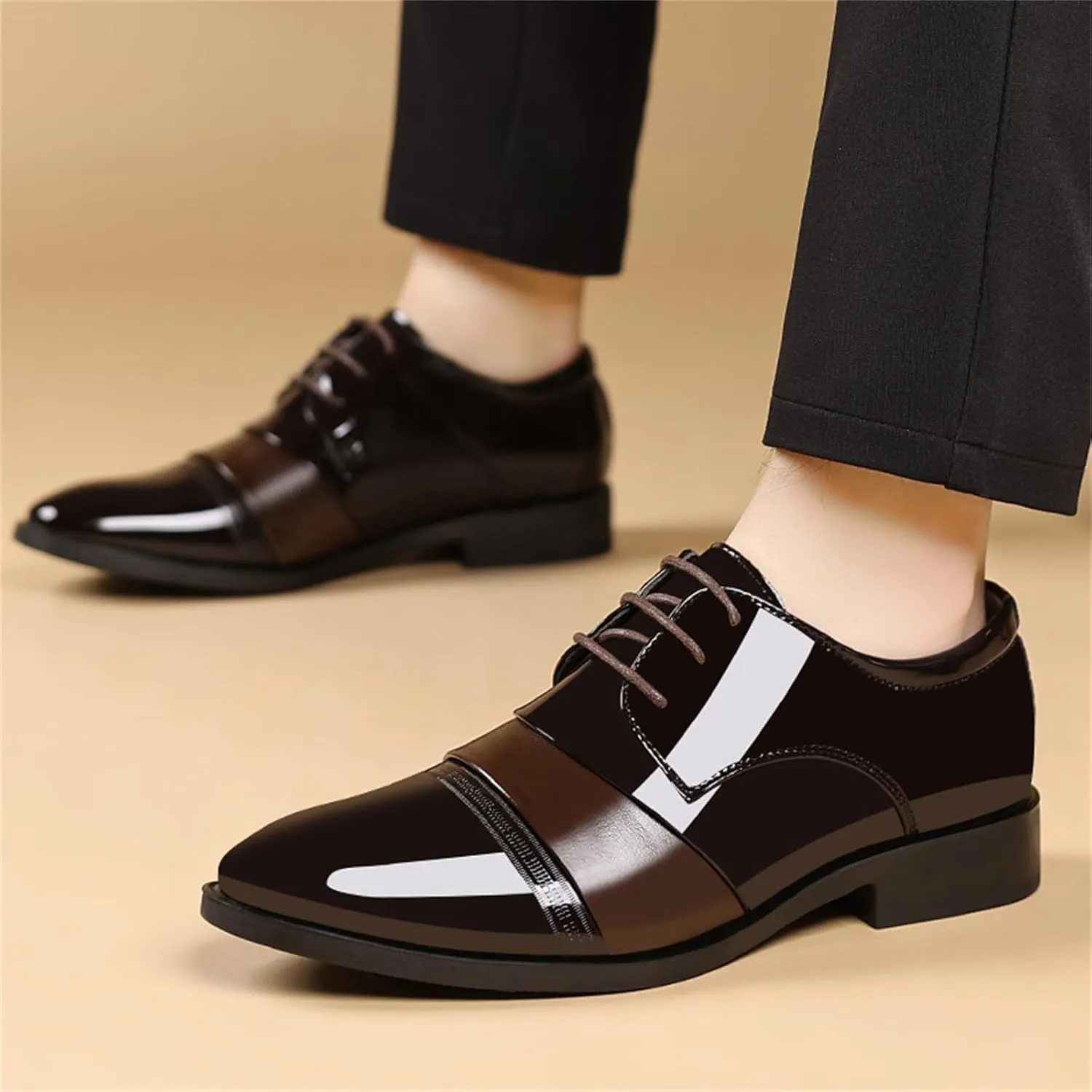 Men's Vintage High Gloss Patent Leather Oxfords Formal Business Lace up Tuxedo Dress Shoes