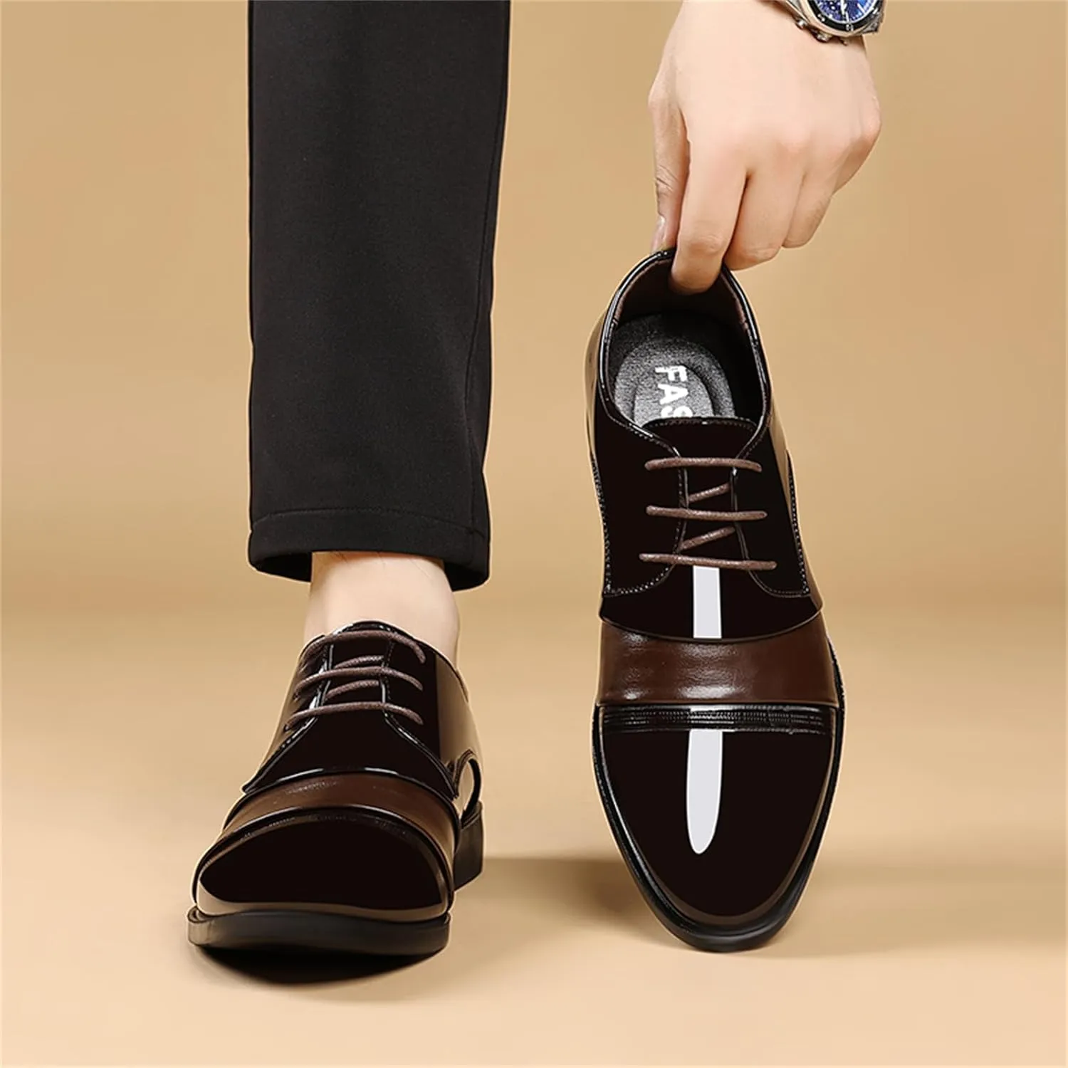 Men's Vintage High Gloss Patent Leather Oxfords Formal Business Lace up Tuxedo Dress Shoes