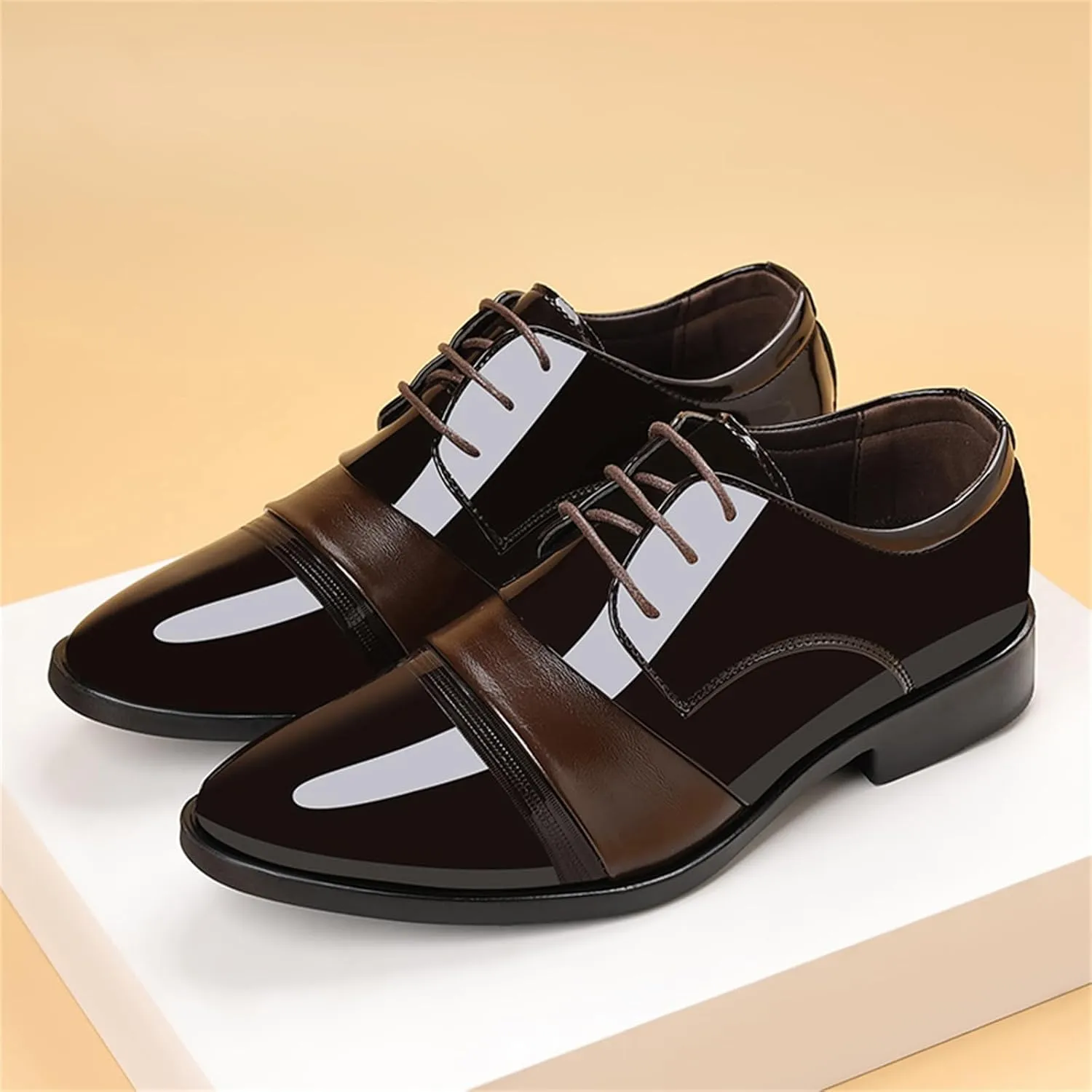 Men's Vintage High Gloss Patent Leather Oxfords Formal Business Lace up Tuxedo Dress Shoes