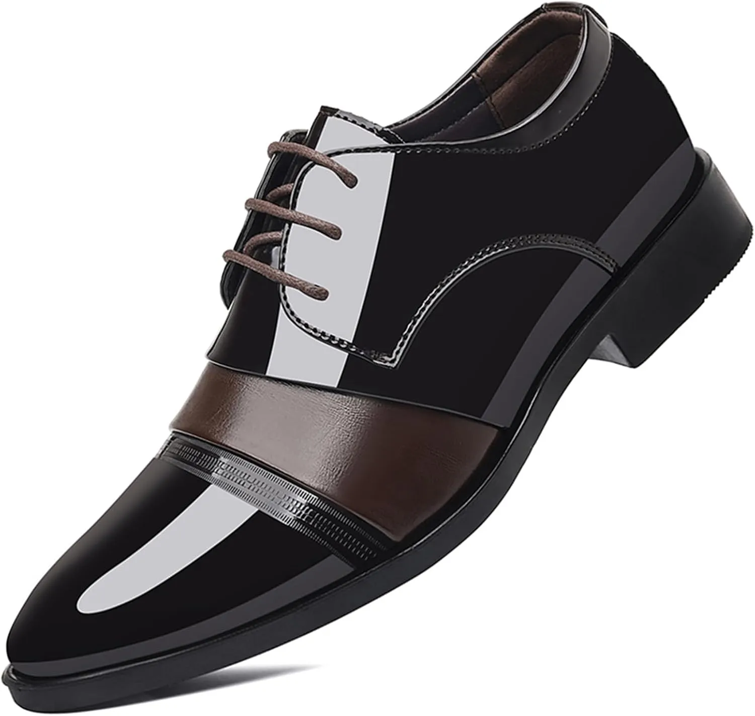 Men's Vintage High Gloss Patent Leather Oxfords Formal Business Lace up Tuxedo Dress Shoes