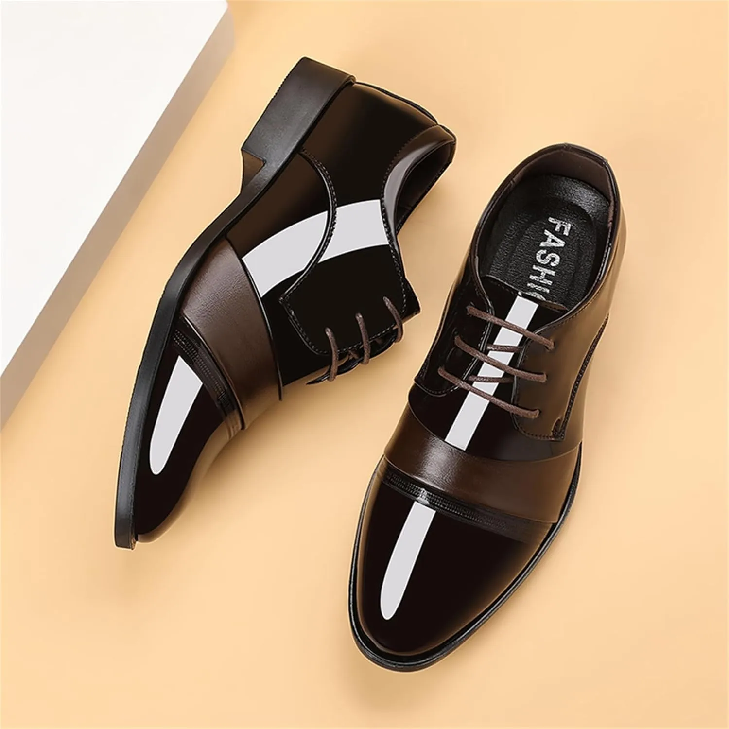 Men's Vintage High Gloss Patent Leather Oxfords Formal Business Lace up Tuxedo Dress Shoes