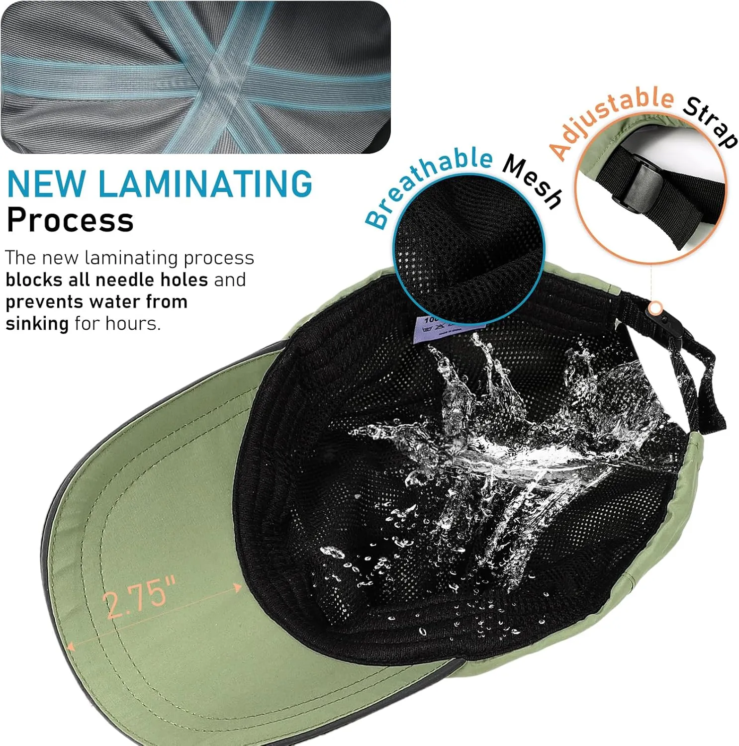 Mens Waterproof Baseball Cap Womens Rain Hat Foldable Outdoor Running Sun Fishing hat