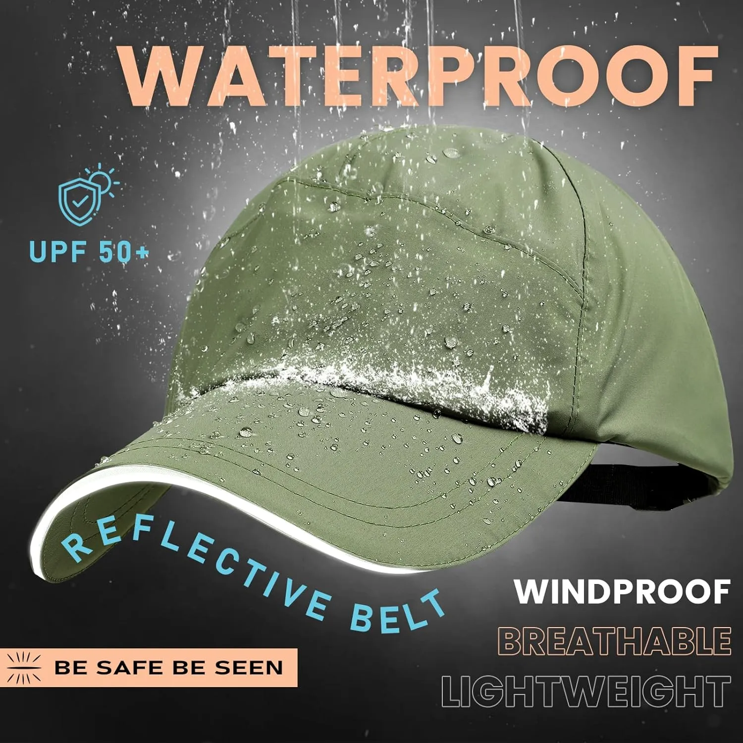 Mens Waterproof Baseball Cap Womens Rain Hat Foldable Outdoor Running Sun Fishing hat