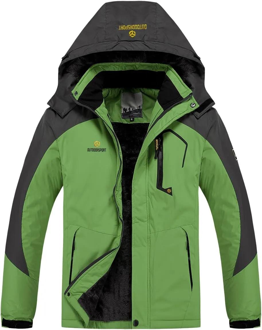 Men's Winter Ski Jacket Warm Fleece Waterproof Outdoor Mountain Hiking Windbreaker Hooded Snow Rain Coat