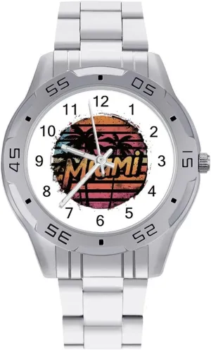 Miami Sunset Simple Stainless Steel Band Business Watch Dress Wrist Unique Luxury Work Casual Waterproof Watches