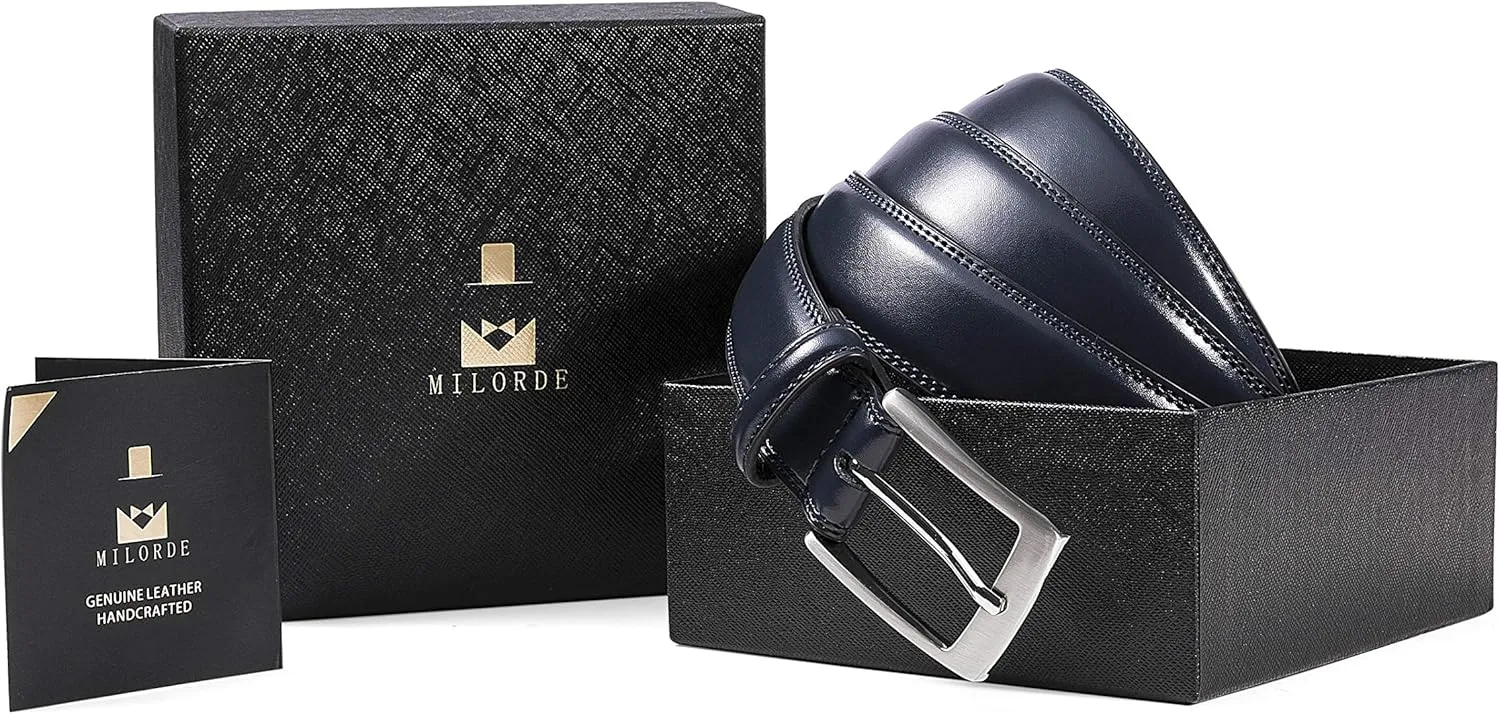 MILORDE Men's Genuine Leather Dress Belt, Handmade, 100% Cow Leather, Fashion & Classic Designs for Work Business and Casual