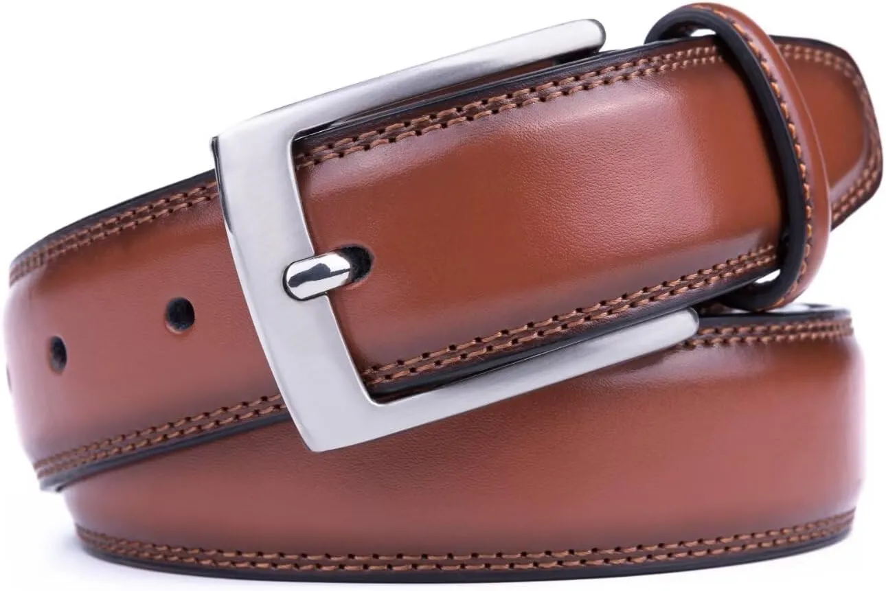 MILORDE Men's Genuine Leather Dress Belt, Handmade, 100% Cow Leather, Fashion & Classic Designs for Work Business and Casual