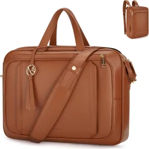 Missnine Briefcase for Women 15.6 inch Messenger Backpack PU Leather Laptop Bag Computer Bag for College Business Travel
