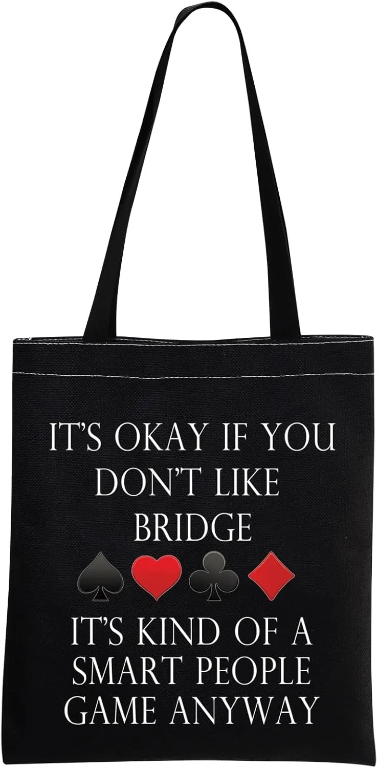 MNIGIU Bridge Canvas Black Tote Bag for Bridge Lovers and Players - Card Game Themed Gift