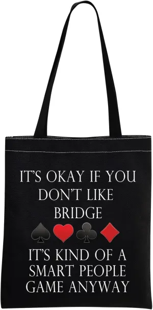 MNIGIU Bridge Canvas Black Tote Bag for Bridge Lovers and Players - Card Game Themed Gift
