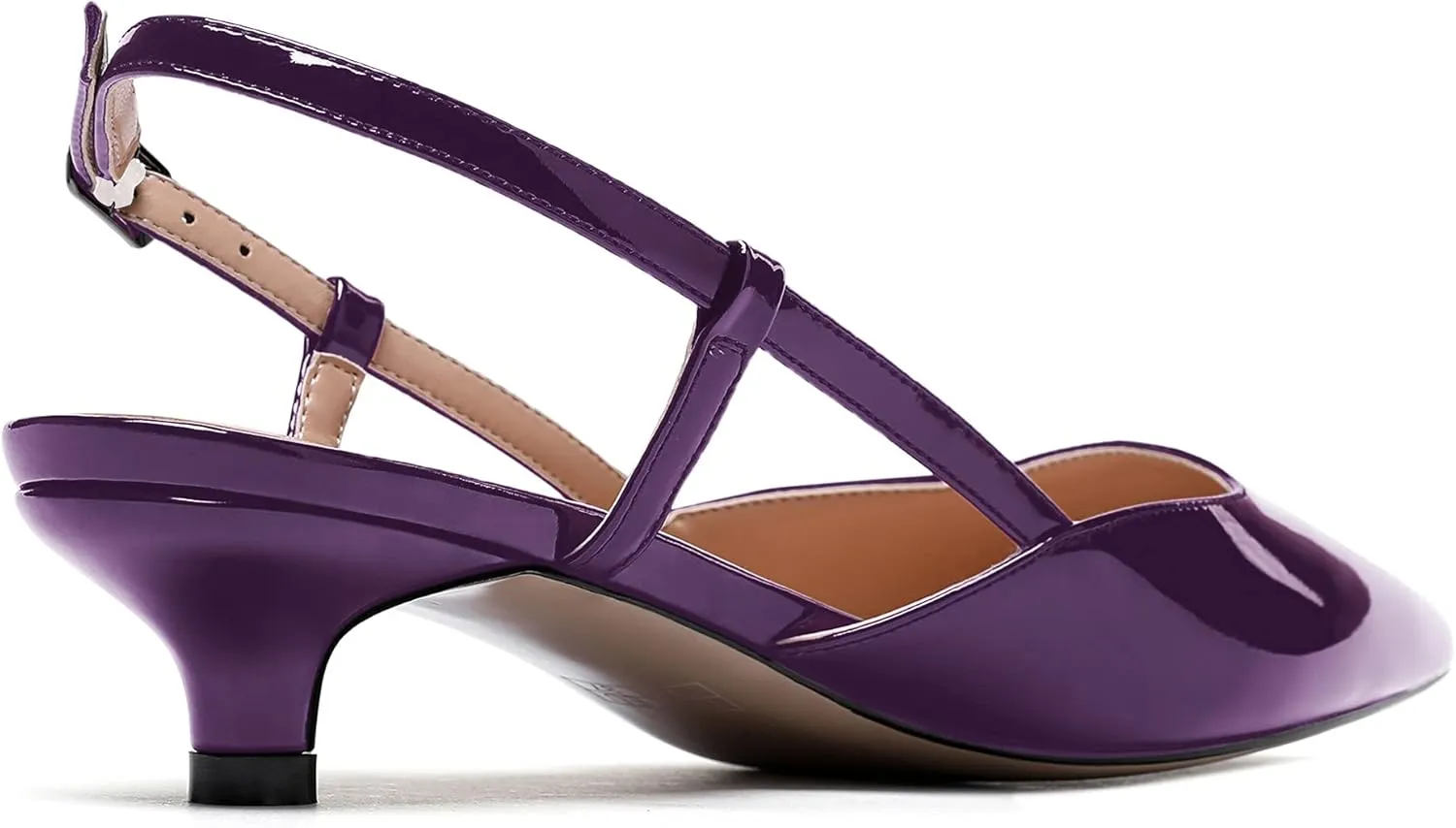 MODENCOCO Women's Patent Leather Ankle Strap Slingback Pointed Toe Kitten Low Heel Pumps Business Office Work Dress Shoes 1.5 Inch