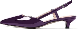 MODENCOCO Women's Patent Leather Ankle Strap Slingback Pointed Toe Kitten Low Heel Pumps Business Office Work Dress Shoes 1.5 Inch
