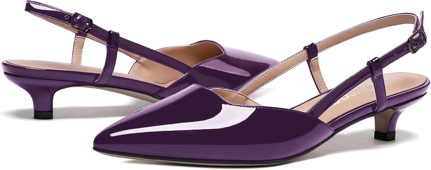 MODENCOCO Women's Patent Leather Ankle Strap Slingback Pointed Toe Kitten Low Heel Pumps Business Office Work Dress Shoes 1.5 Inch