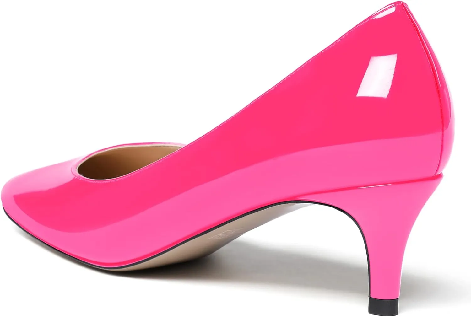 MODENCOCO Women's Round Toe Slip On Patent Leather Kitten Low Heel Pumps Shoes for Business Office Work 2 Inch