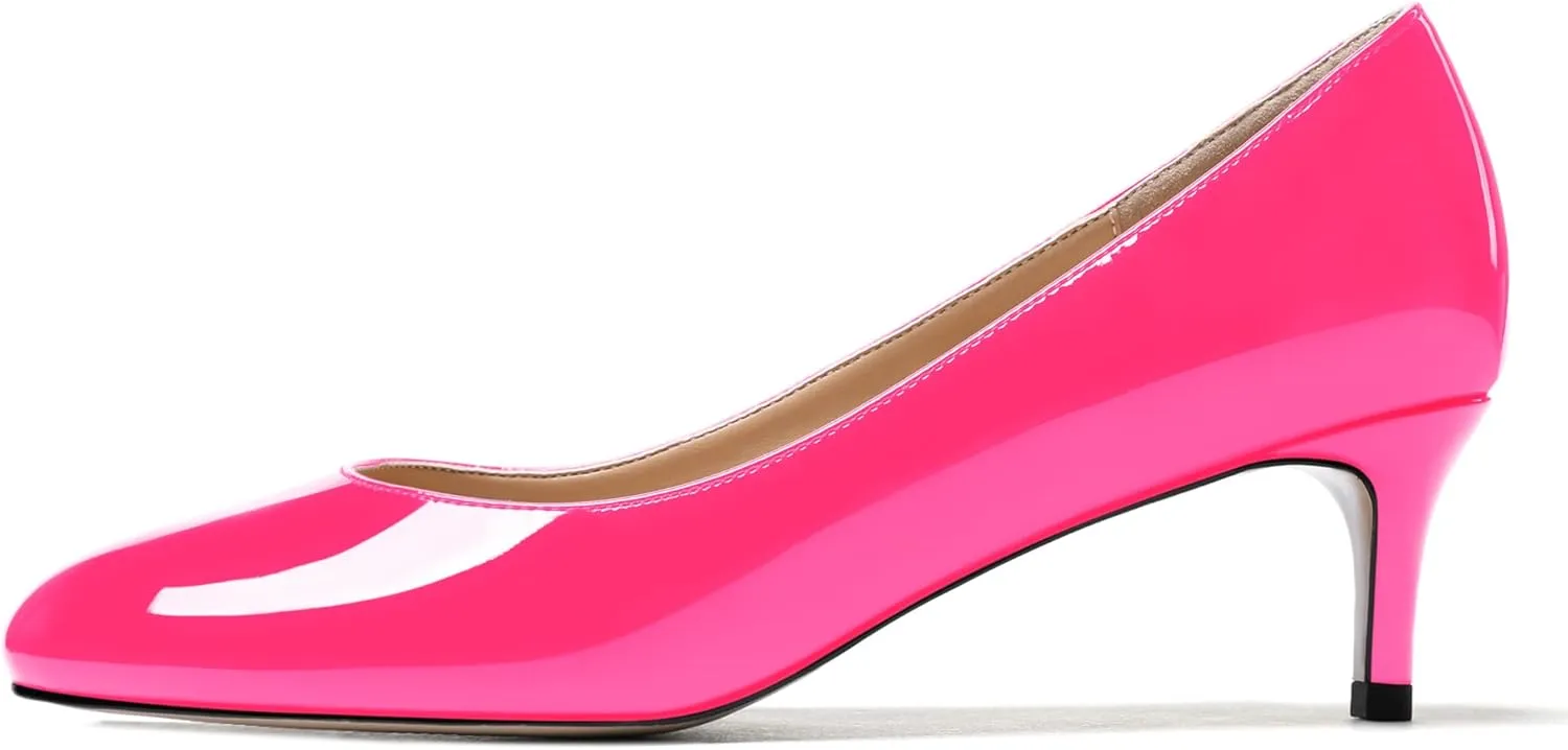 MODENCOCO Women's Round Toe Slip On Patent Leather Kitten Low Heel Pumps Shoes for Business Office Work 2 Inch