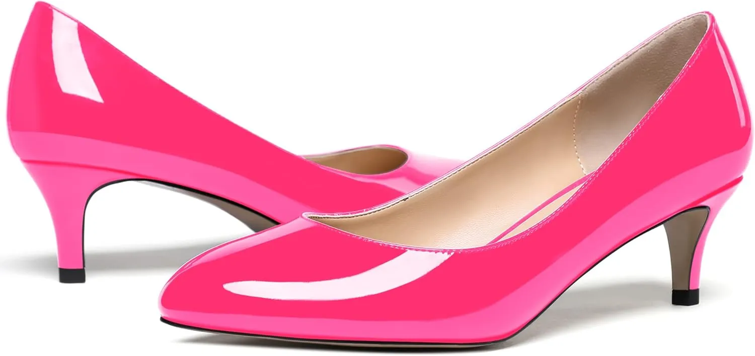 MODENCOCO Women's Round Toe Slip On Patent Leather Kitten Low Heel Pumps Shoes for Business Office Work 2 Inch