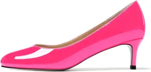MODENCOCO Women's Round Toe Slip On Patent Leather Kitten Low Heel Pumps Shoes for Business Office Work 2 Inch