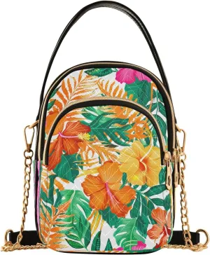 Monstera Ferns Floral White Multi Pockets Crossbody Bags for Women Zip Cell Phone Purse Wallet Bag with Detachable Shoulder Strap Handbag Purse for Gift Traveling Working Shopping Women Girls Trendy