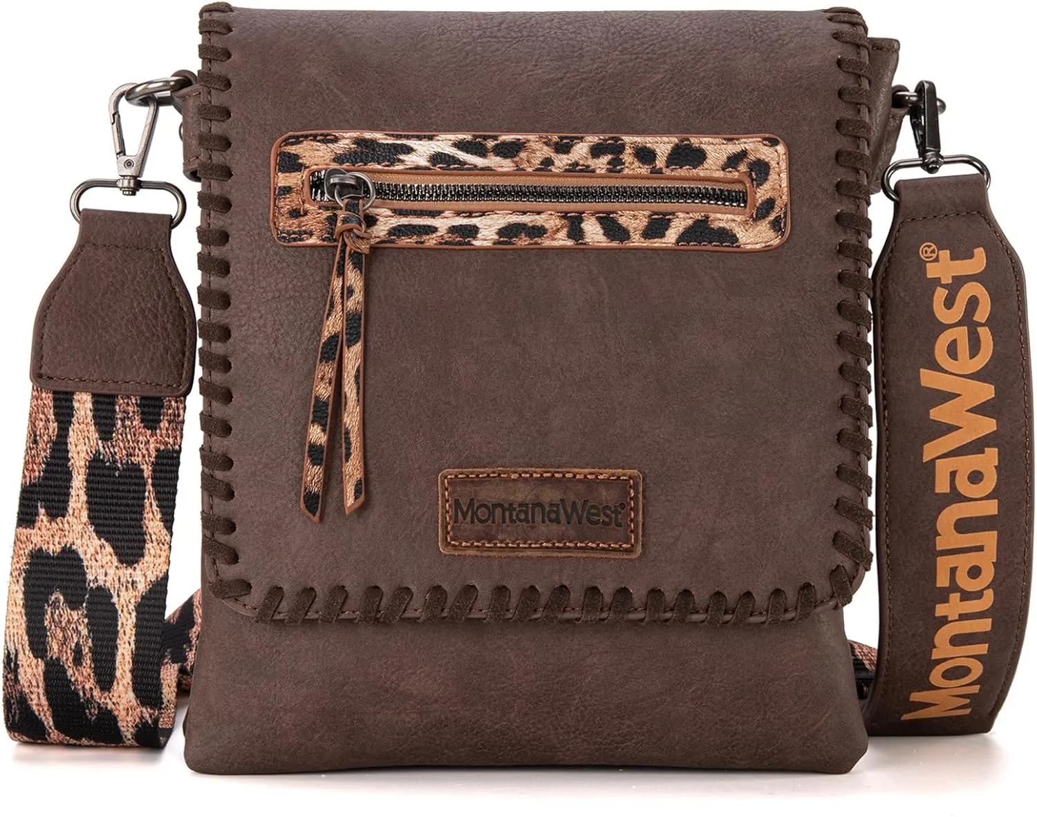 Montana West Crossbody Bags for Women with Dual Compartments Western Cross Body Purse with Leopard Print Guitar Strap