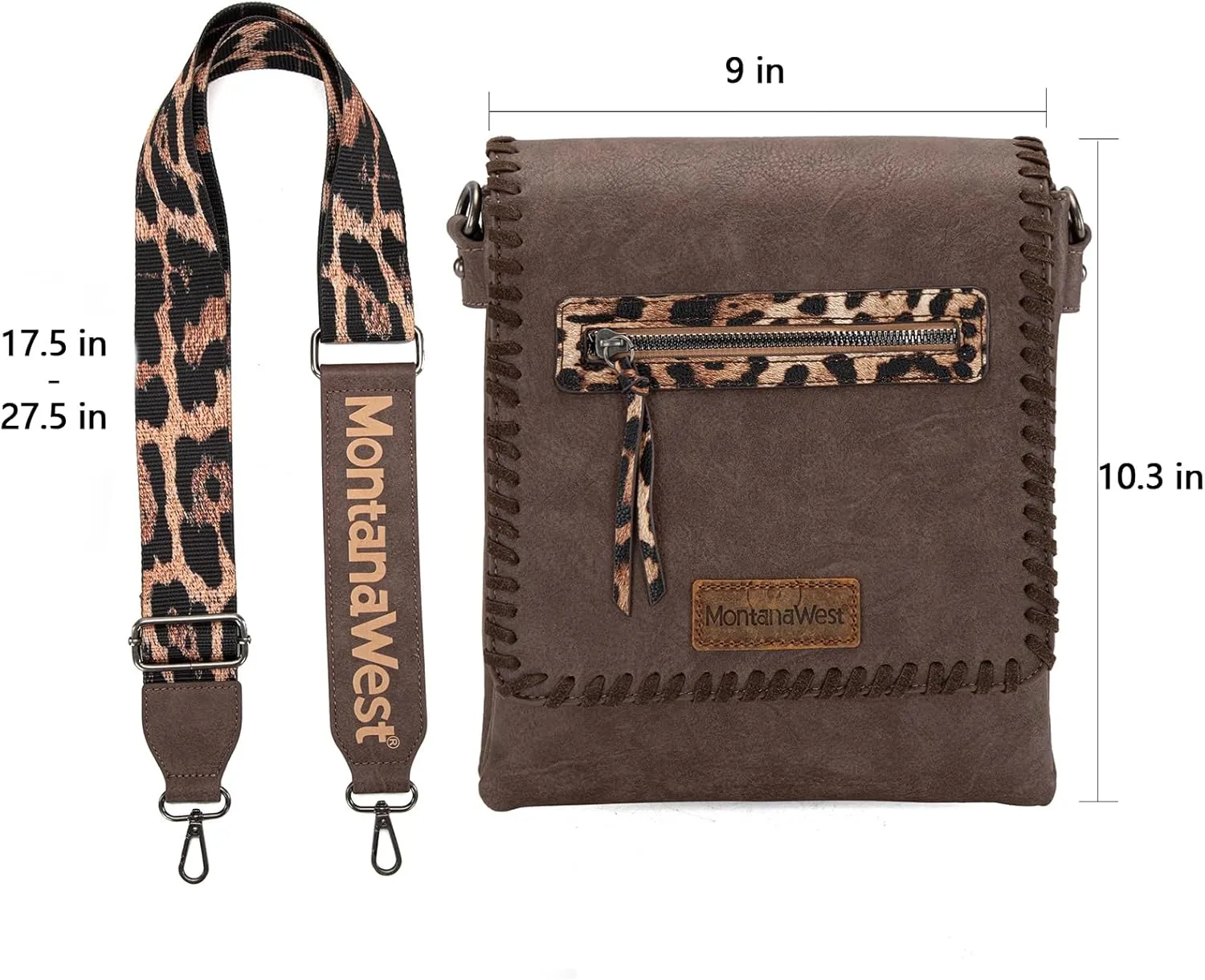 Montana West Crossbody Bags for Women with Dual Compartments Western Cross Body Purse with Leopard Print Guitar Strap
