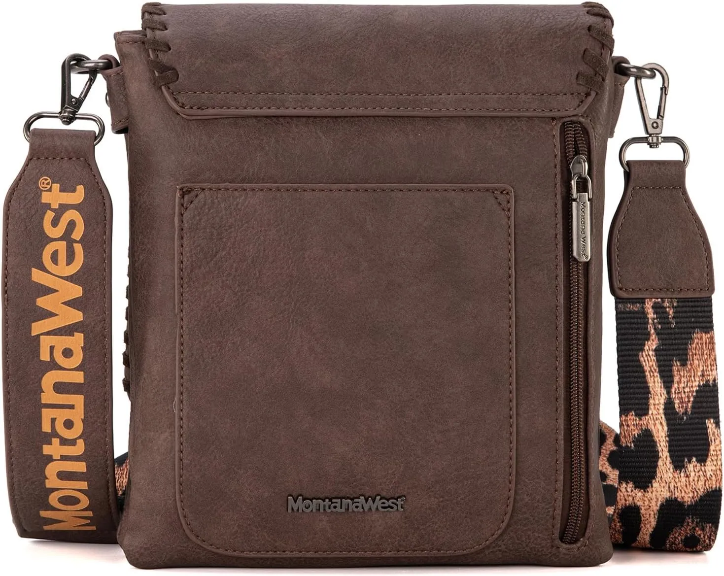 Montana West Crossbody Bags for Women with Dual Compartments Western Cross Body Purse with Leopard Print Guitar Strap