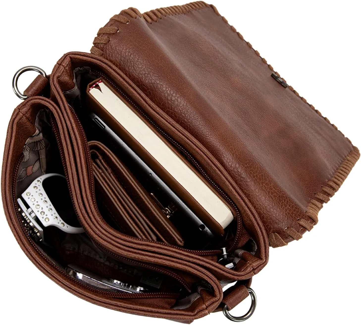 Montana West Crossbody Bags for Women with Dual Compartments Western Cross Body Purse with Leopard Print Guitar Strap