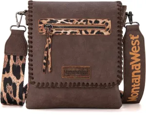 Montana West Crossbody Bags for Women with Dual Compartments Western Cross Body Purse with Leopard Print Guitar Strap