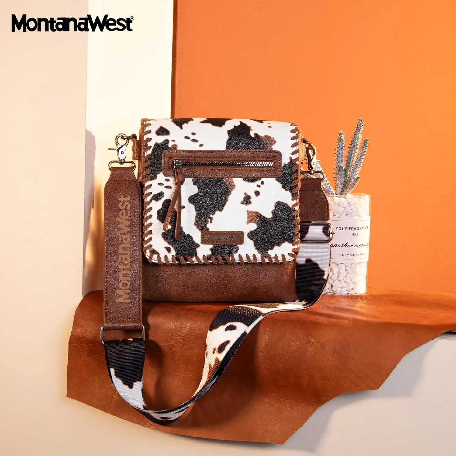 Montana West Crossbody Bags for Women with Dual Compartments Western Cross Body Purse with Leopard Print Guitar Strap