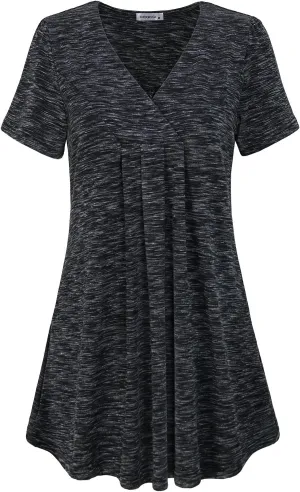 MOQIVGI Womens V Neck Printed Loose Fit Casual Blouse Top Tunic Shirt