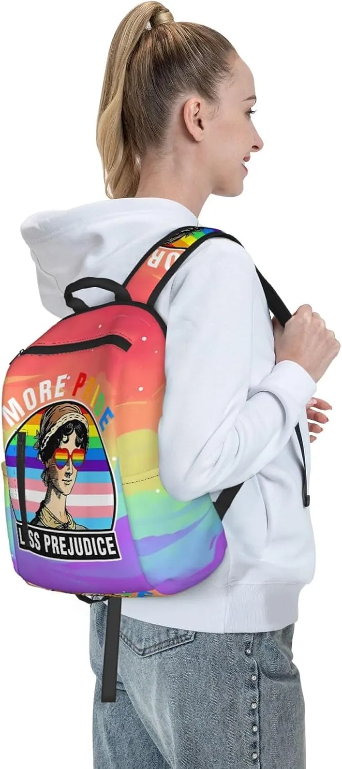 More Pride Less Prejudice LGBT Rainbow Gay Travel Laptop Backpack Casual Backpacks Double Shoulder Daypack Notebook Rucksack Work Bags Sports Bag for Hiking Camping Beach