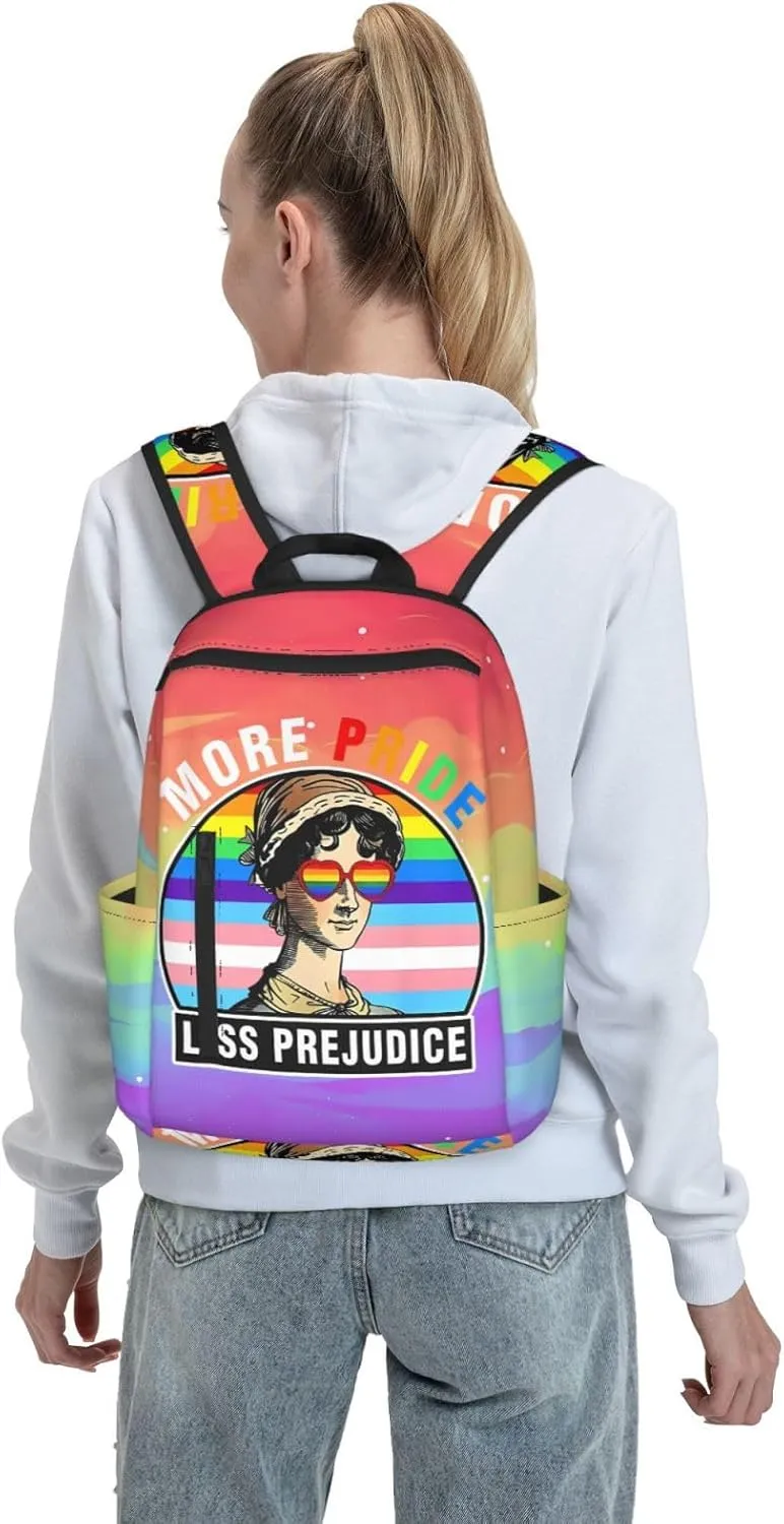 More Pride Less Prejudice LGBT Rainbow Gay Travel Laptop Backpack Casual Backpacks Double Shoulder Daypack Notebook Rucksack Work Bags Sports Bag for Hiking Camping Beach
