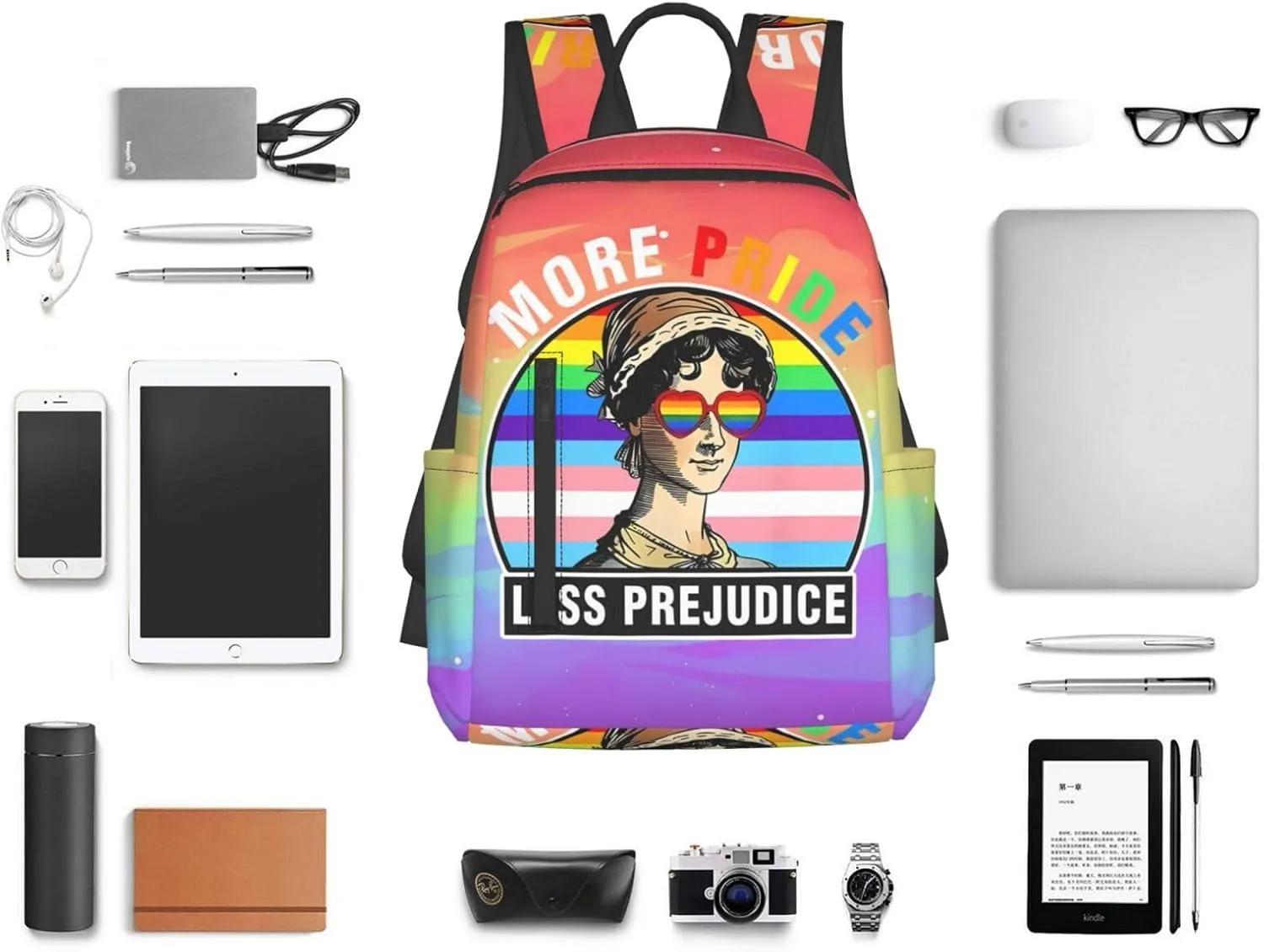 More Pride Less Prejudice LGBT Rainbow Gay Travel Laptop Backpack Casual Backpacks Double Shoulder Daypack Notebook Rucksack Work Bags Sports Bag for Hiking Camping Beach
