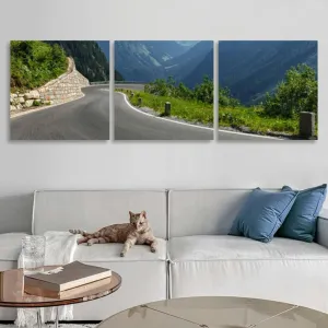 Morning High Alpine Road Austria 3 Piece Canvas Wall Art for Living Room Bedroom Office Framed Prints Pictures Painting Wall Decor Artwork for Walls Set of 3
