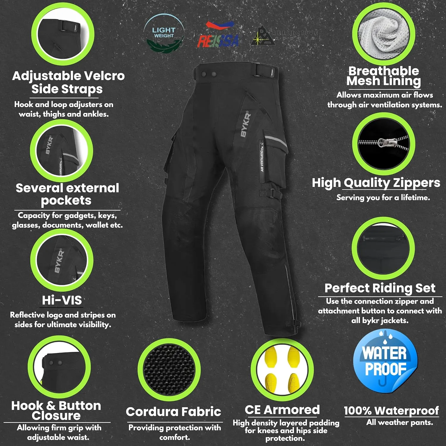 Motorcycle Pants for Men and Women Armored Cordura Overpants Enduro ATV Dual Sports Motocross Cargo Work Touring