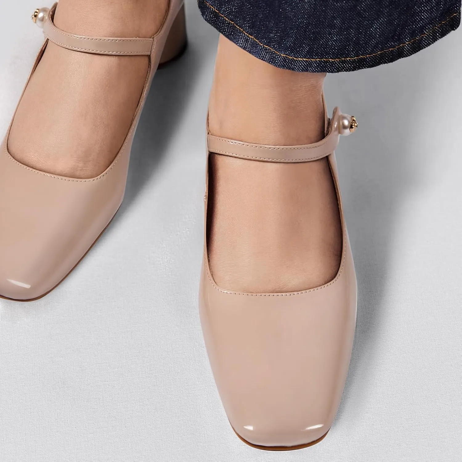 MUCCCUTE Mary Jane Shoes Women Chunky Block Heels Pumps Closed Toe Comfortable Patent Leather Work Dress Shoes