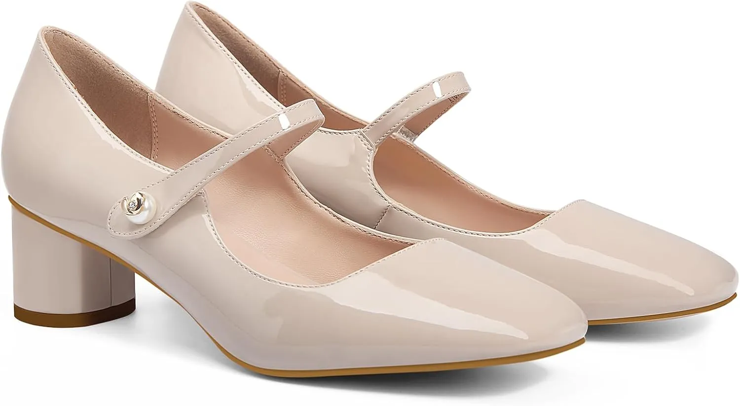 MUCCCUTE Mary Jane Shoes Women Chunky Block Heels Pumps Closed Toe Comfortable Patent Leather Work Dress Shoes