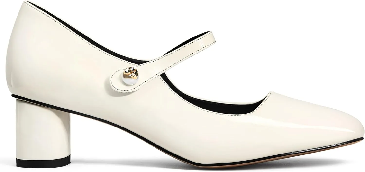 MUCCCUTE Mary Jane Shoes Women Chunky Block Heels Pumps Closed Toe Comfortable Patent Leather Work Dress Shoes