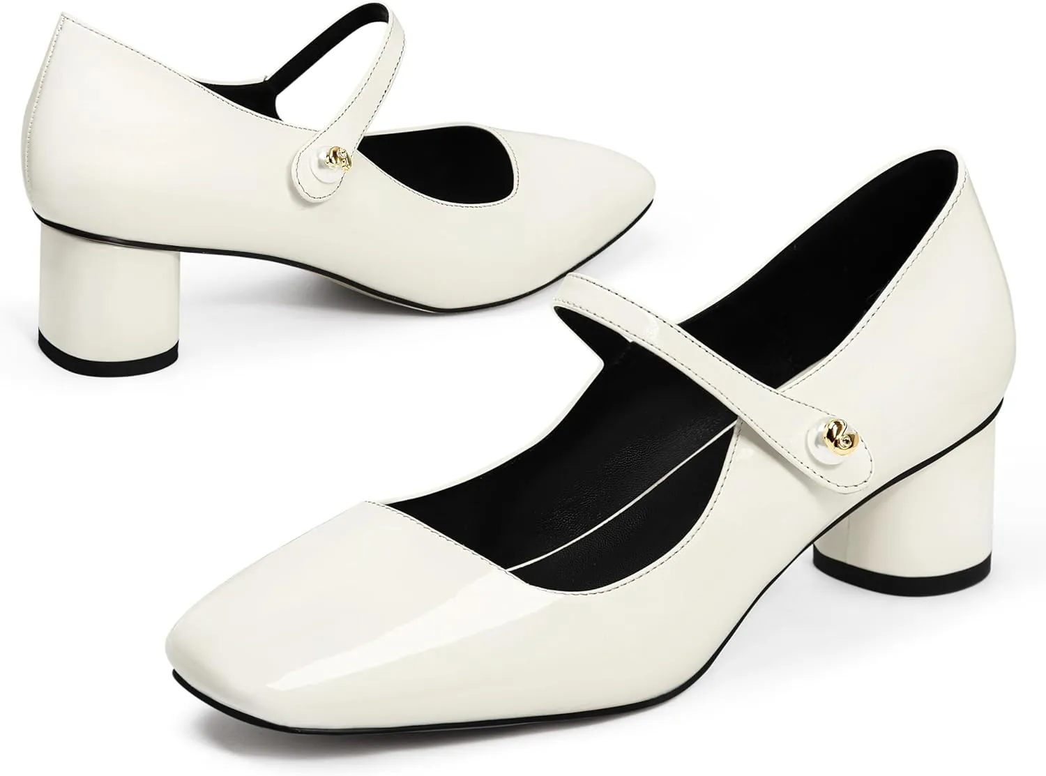 MUCCCUTE Mary Jane Shoes Women Chunky Block Heels Pumps Closed Toe Comfortable Patent Leather Work Dress Shoes